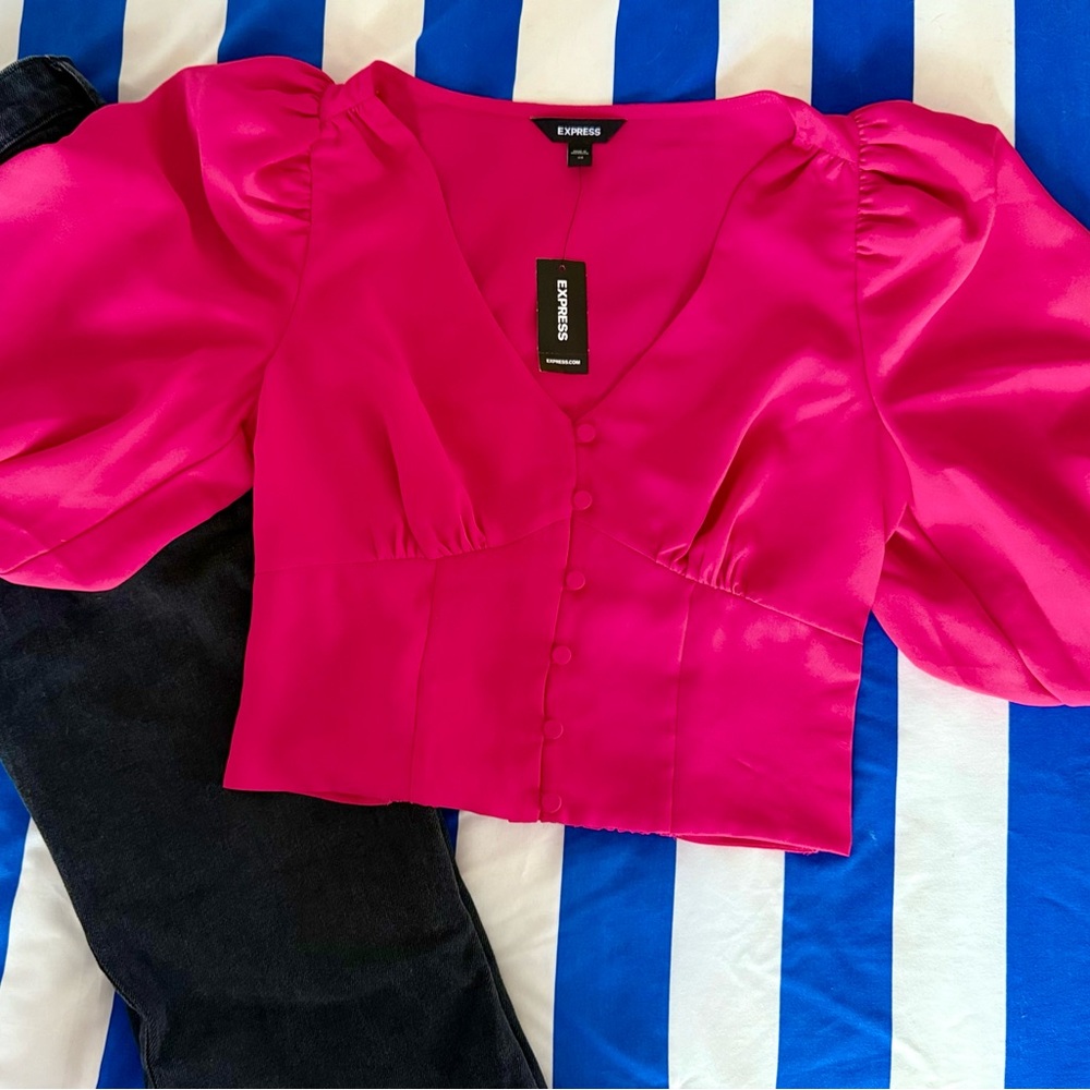 Express Fuchsia Puff Sleeve Blouse